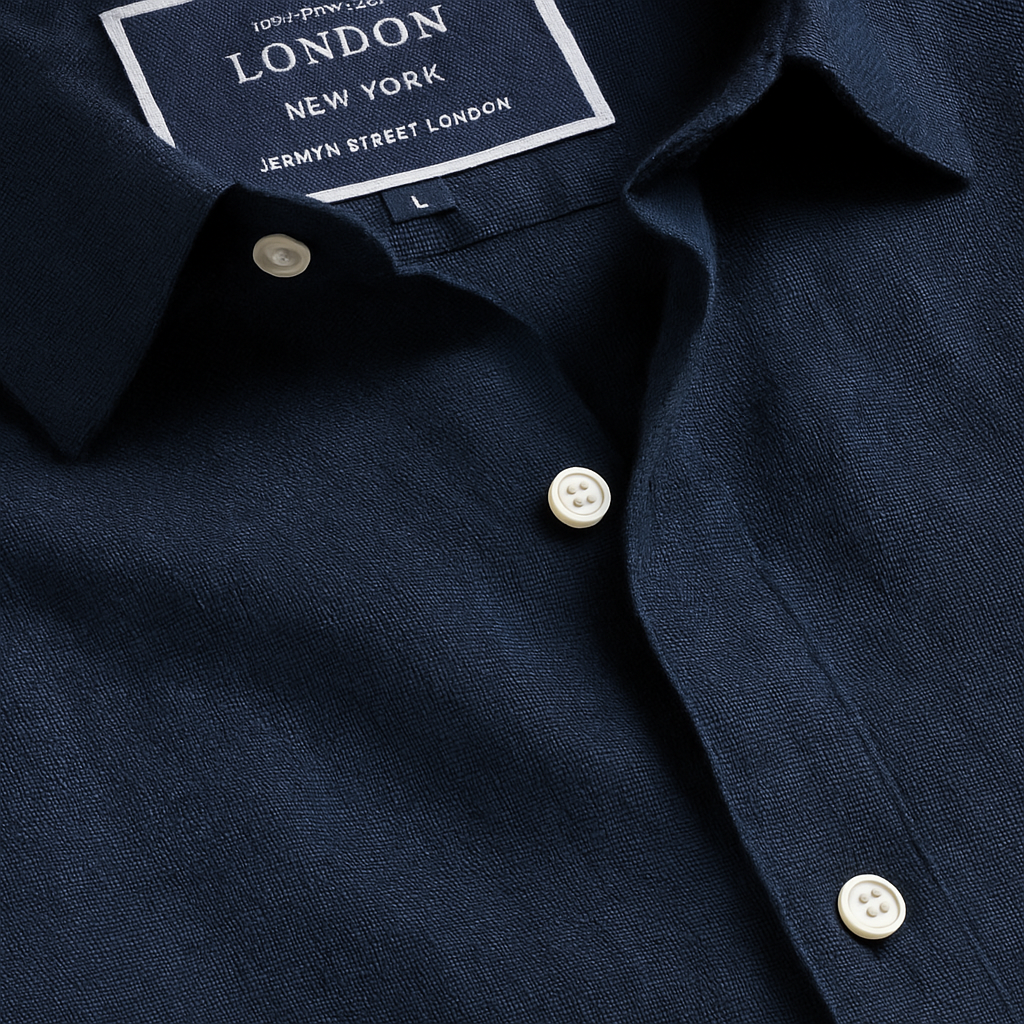 Navy Blue Pure Linen Shirt