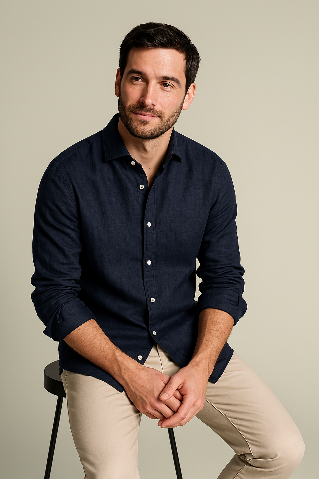 Navy Blue Pure Linen Shirt
