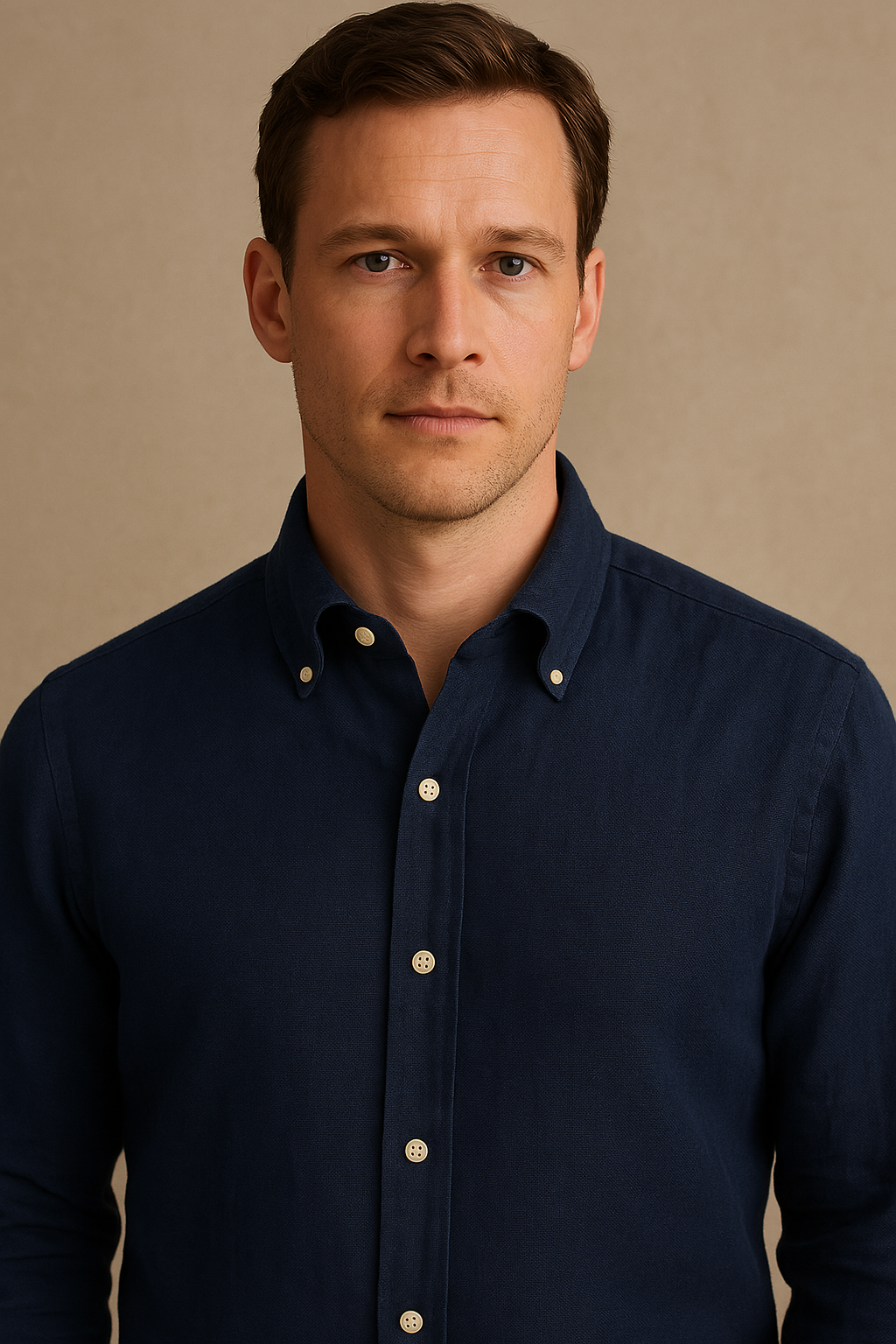 Navy Blue Pure Linen Shirt