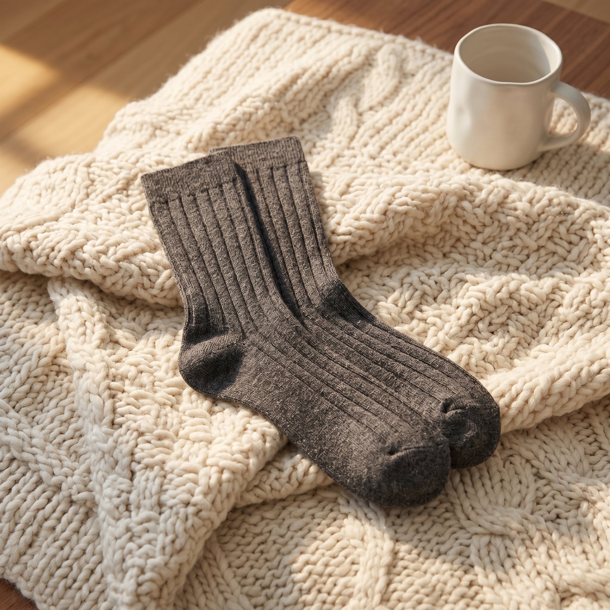 Men's Cashmere Ribbed Mid Grey Socks