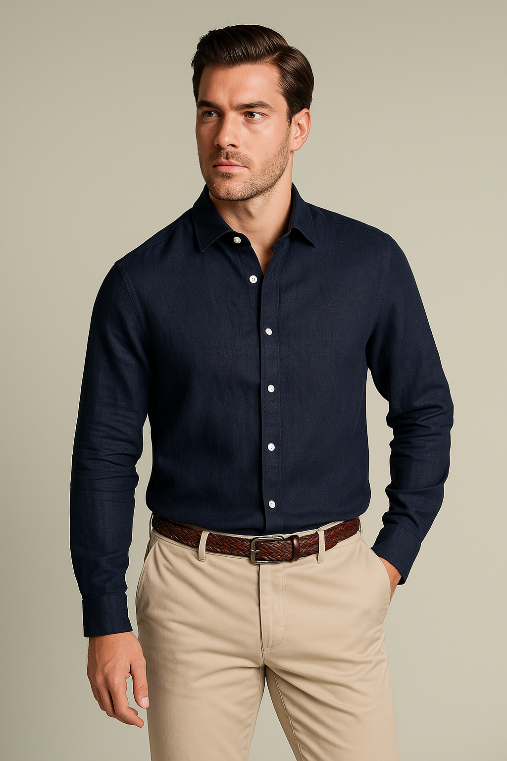 Navy Blue Pure Linen Shirt