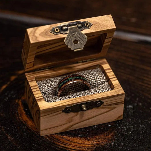Whisky Barrel x Green/Blue Opal Rose Gold Tungsten Ring