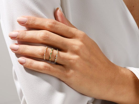 14k Solid Gold Marquise Birthstone Band / Alternating Marquise & Round Gemstone Ring for Women / Personalized Birthday Gift Rings