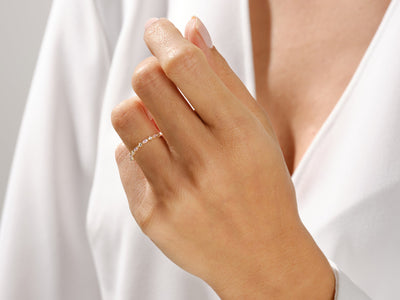 14k Solid Gold Marquise Birthstone Band / Alternating Marquise & Round Gemstone Ring for Women / Personalized Birthday Gift Rings