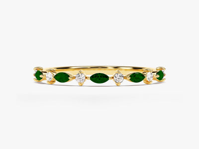 14k Solid Gold Marquise Birthstone Band / Alternating Marquise & Round Gemstone Ring for Women / Personalized Birthday Gift Rings